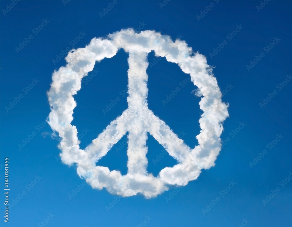 Naklejka premium Peace sign made from clouds in the sky under the field