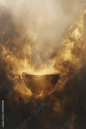 Coffee Cup in Golden Clouds