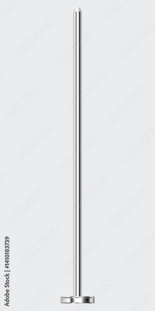 Metal table pole for flag vector illustration. 3D realistic small iron, stainless steel or chrome pipe stand on round base, empty cylinder pillar of signpost, pole holder for presentation board Metal table pole for flag vector illustration. 3D realistic small iron, stainless steel or chrome pipe stand on round base, empty cylinder pillar of signpost, pole holder for presentation board