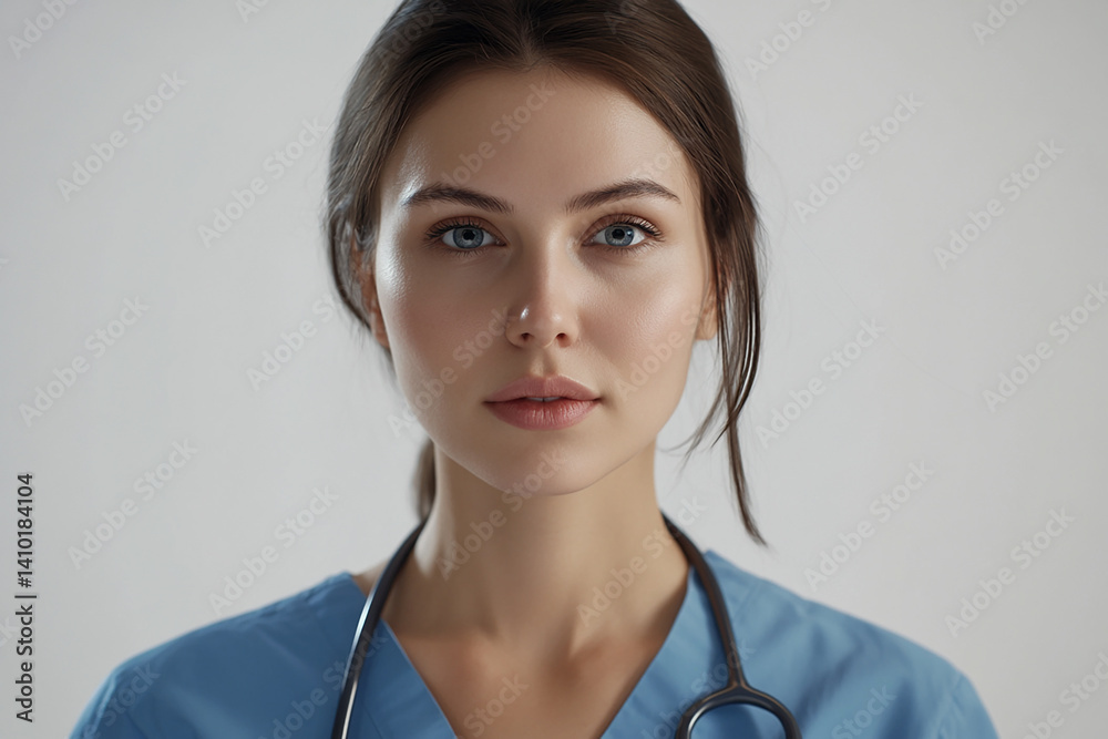 Beautiful woman close-up, doctor nurse care portrait close-up