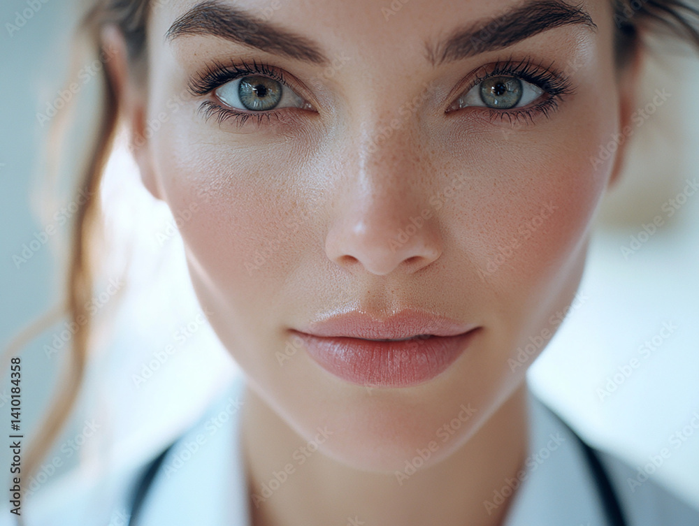 Beautiful woman close-up, doctor nurse care portrait close-up