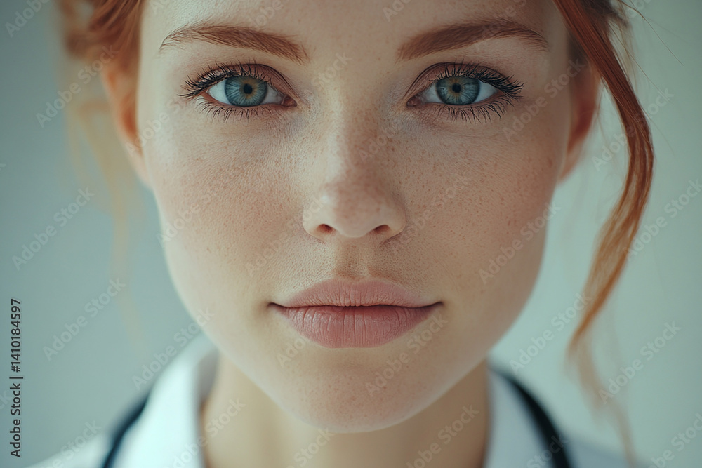 Beautiful woman close-up, doctor nurse care portrait close-up