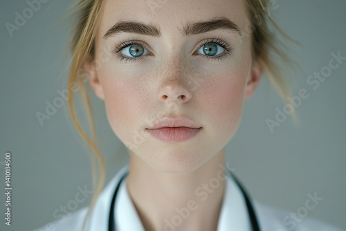 Beautiful woman close-up, doctor nurse care portrait close-up