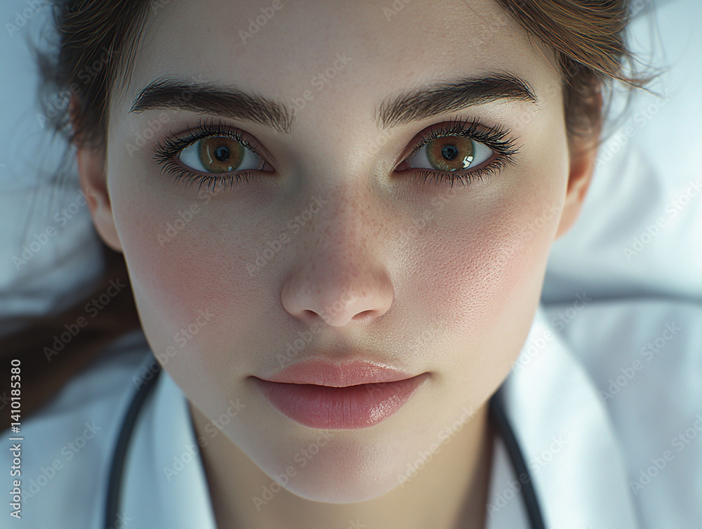Beautiful woman close-up, doctor nurse care portrait close-up
