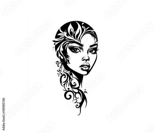 Beautiful portrait of a young woman,
Picturesque drawing. exposure of portrait of calm female profile