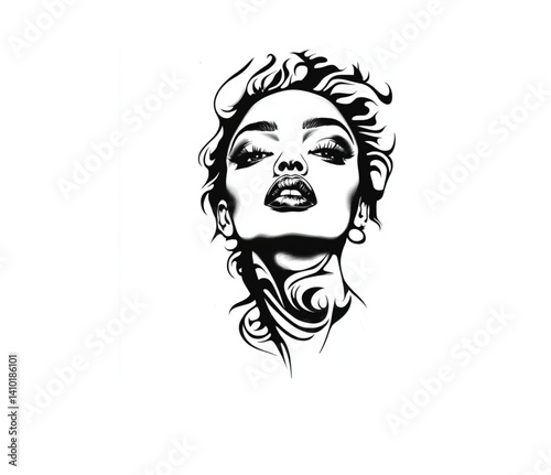 Beautiful portrait of a young woman,
Picturesque drawing. exposure of portrait of calm female profile