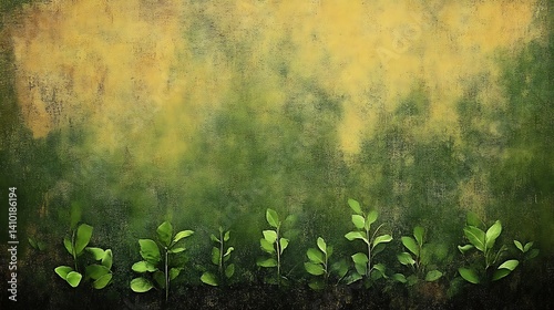 Green Saplings Emerging Against a Textured Background
