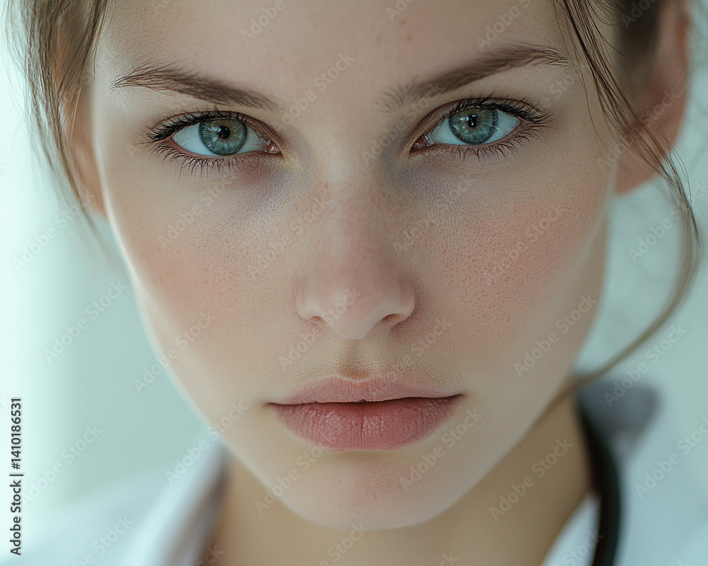 Beautiful woman close-up, doctor nurse care portrait close-up