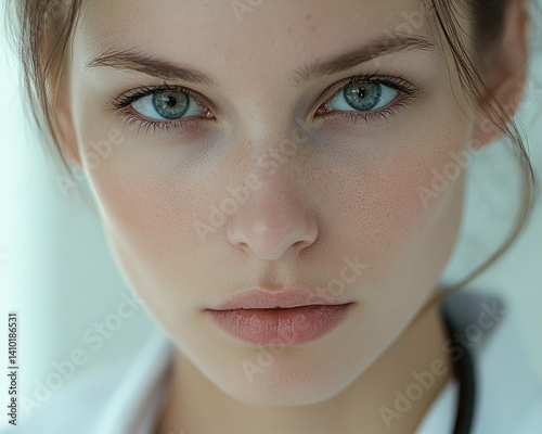 Obraz na płótnie Beautiful woman close-up, doctor nurse care portrait close-up w salonie
