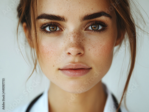 Obraz na płótnie Beautiful woman close-up, doctor nurse care portrait close-up w salonie