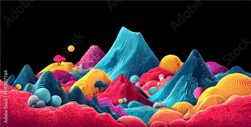Vibrant and Colorful Fantasy Mountain Landscape Background or Wallpaper
