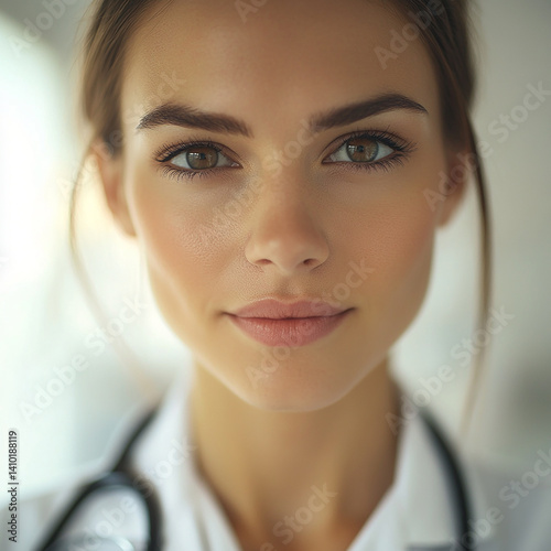 Beautiful woman close-up, doctor nurse care portrait close-up