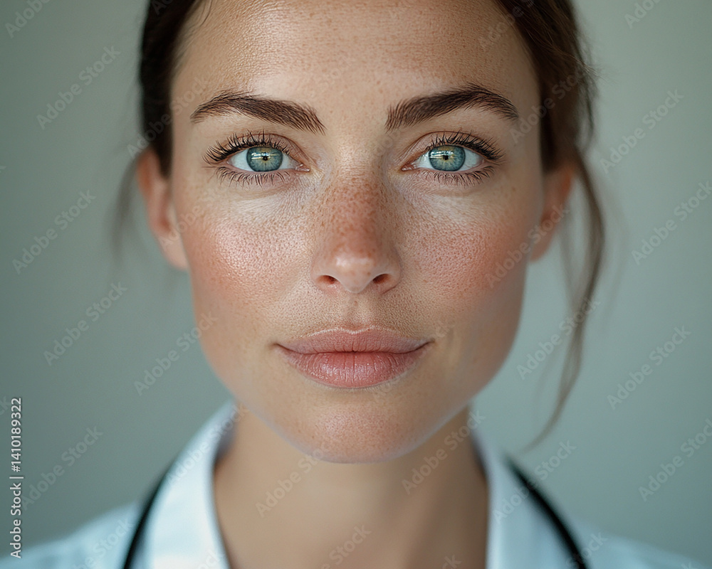 Beautiful woman close-up, doctor nurse care portrait close-up