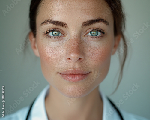 Obraz na płótnie Beautiful woman close-up, doctor nurse care portrait close-up w salonie