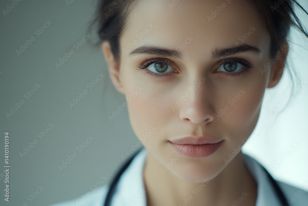 Beautiful woman close-up, doctor nurse care portrait close-up