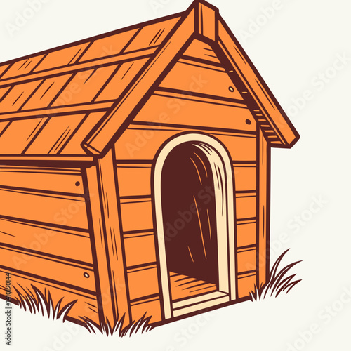 Rustic Wooden Doghouse Illustration Featuring Simple Design Perfect For Childrens Books And Pet Care Brochures Highlighting The Importance Of Comfortable Pet Shelters