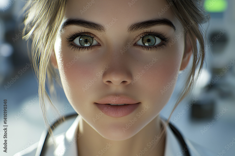 Beautiful woman close-up, doctor nurse care portrait close-up