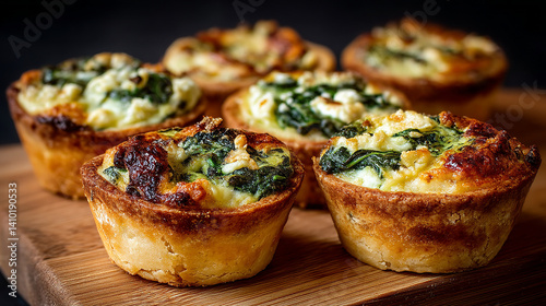 Mini quiches with spinach and cheese in a flaky crust
