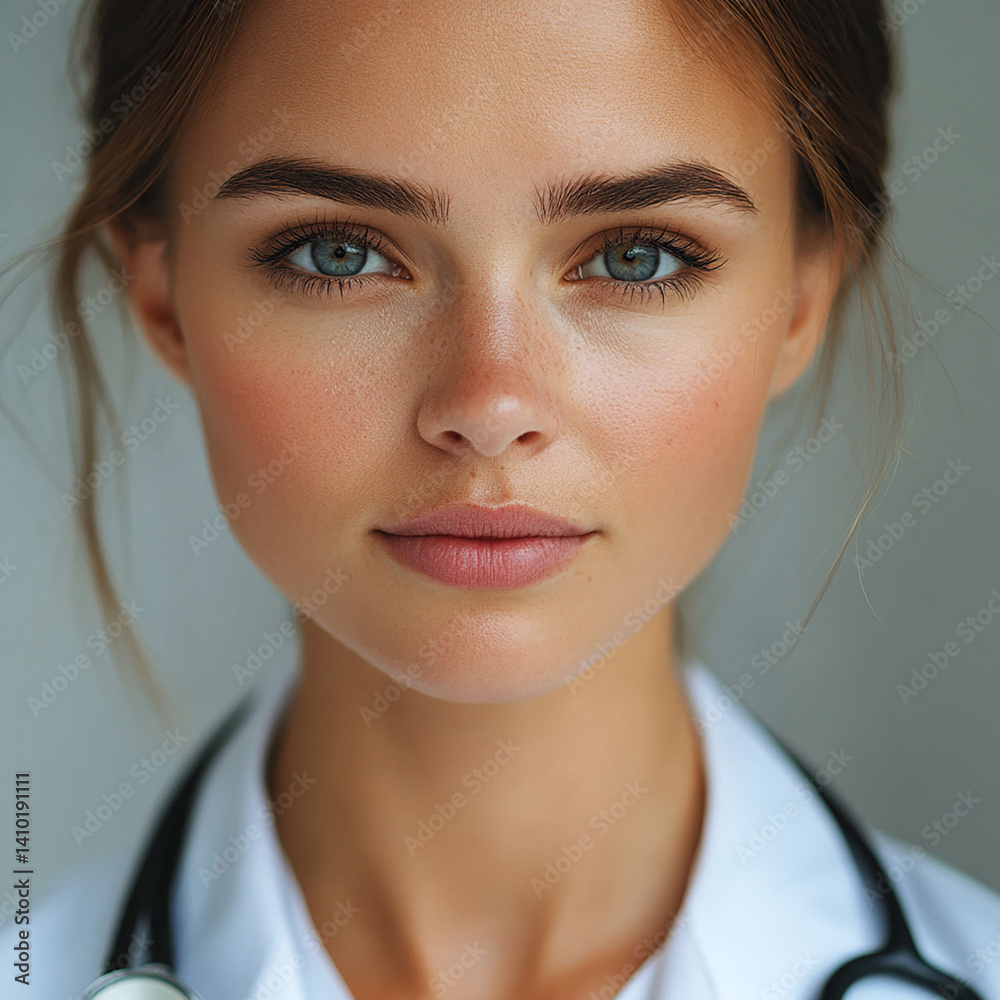 Beautiful woman close-up, doctor nurse care portrait close-up