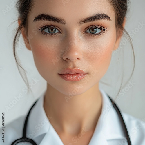Beautiful woman close-up, doctor nurse care portrait close-up