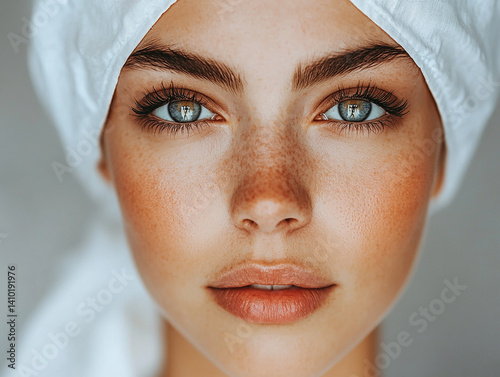 Obraz na płótnie Beautiful woman close-up, doctor nurse care portrait close-up w salonie