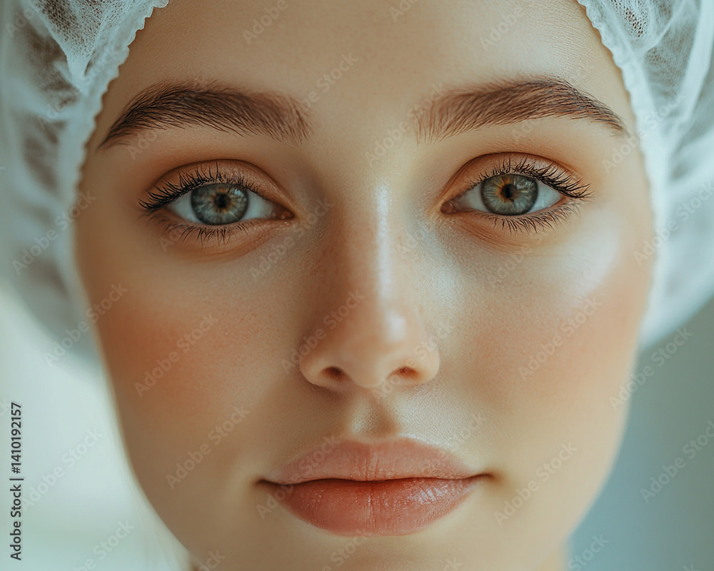 Beautiful woman close-up, doctor nurse care portrait close-up