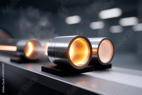 Glowing chambers are processing with heat, feeling industrial and advanced