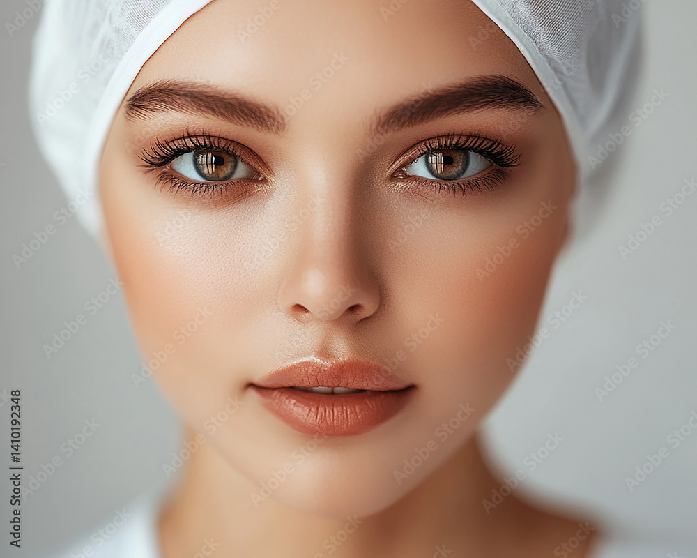 Beautiful woman close-up, doctor nurse care portrait close-up