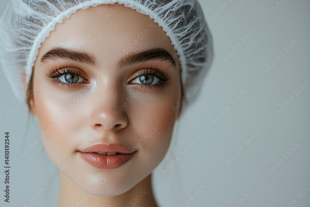 Beautiful woman close-up, doctor nurse care portrait close-up