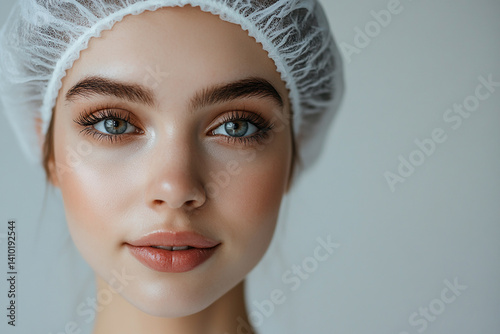 Obraz na płótnie Beautiful woman close-up, doctor nurse care portrait close-up w salonie
