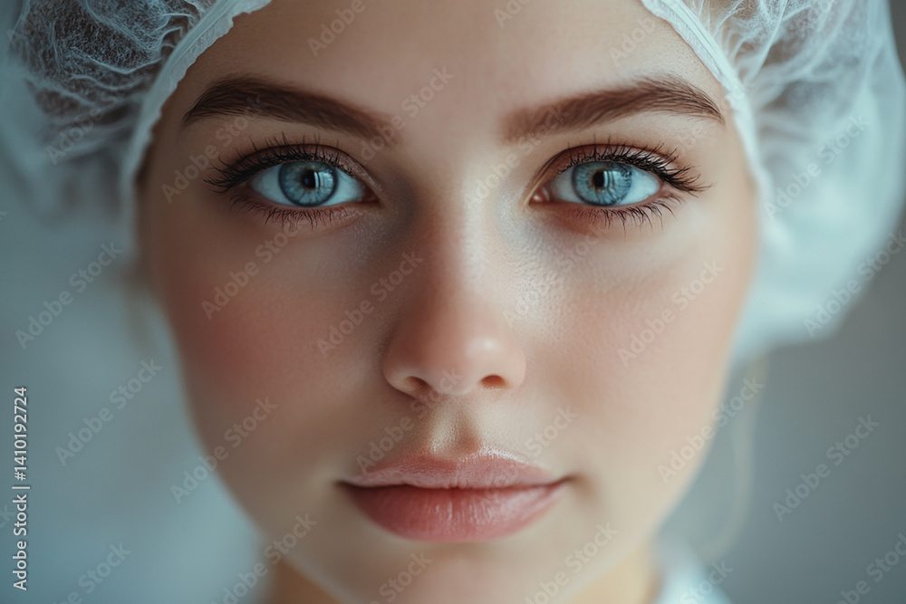 Beautiful woman close-up, doctor nurse care portrait close-up