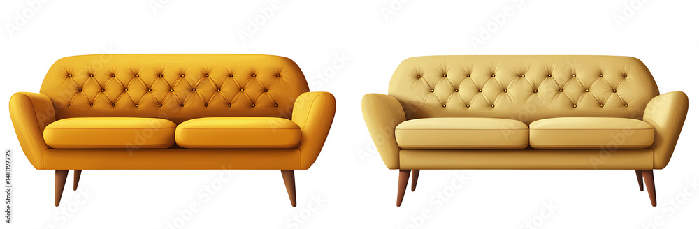 Obraz premium Two yellow sofas isolated on a transparent background PNG