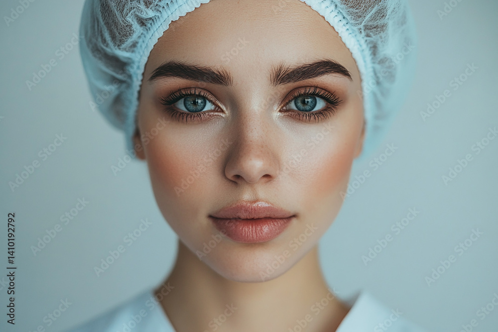 Beautiful woman close-up, doctor nurse care portrait close-up