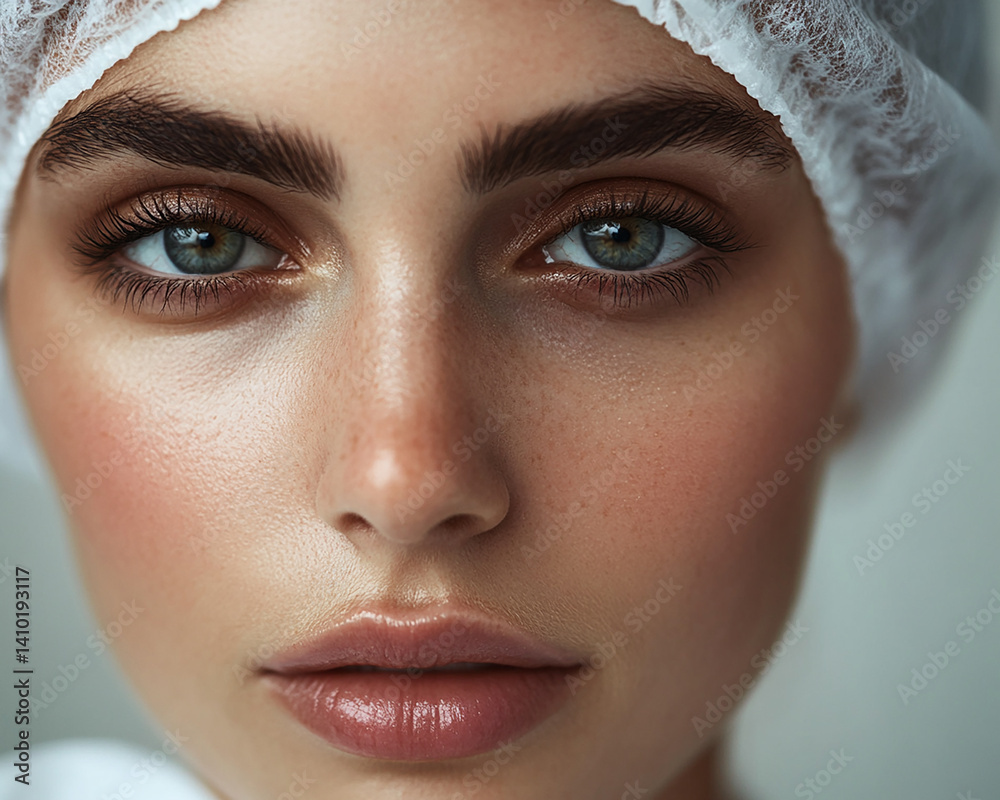 Beautiful woman close-up, doctor nurse care portrait close-up