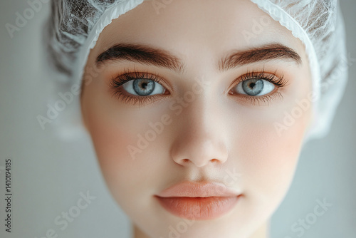 Beautiful woman close-up, doctor nurse care portrait close-up