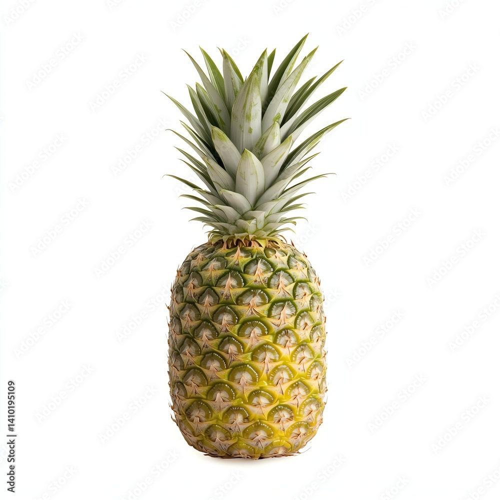 Fototapeta premium a pineapple clipart, tropical element, digital art, yellow with green crown, isolated on white background