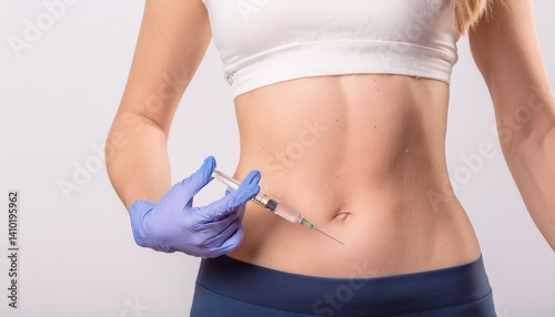 A person giving themself an injection to the abdominal area photo