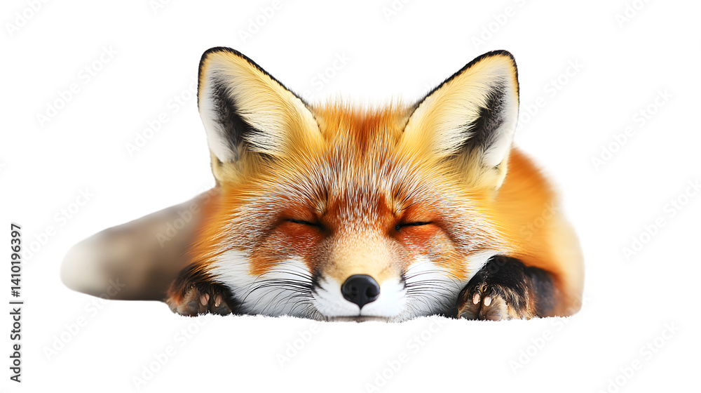 Fototapeta premium Majestic Red Fox Vulpes Vulpes Lying Isolated on White Background