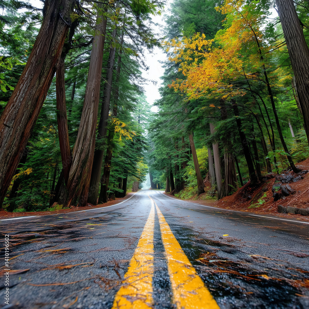 Naklejka premium road in autumn forest