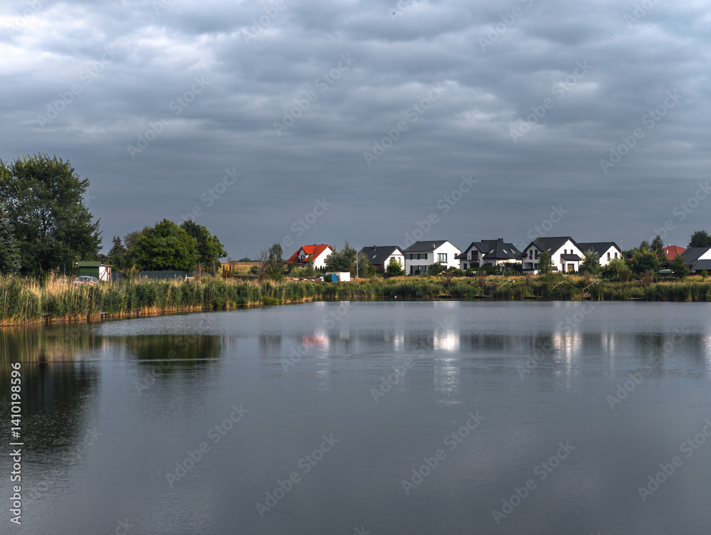 Residential houses near the lake at Owińska village, Poznań County, Greater Poland, Wielkopolska