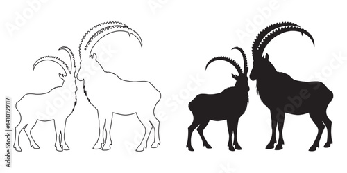 Modern ibex silhouette vector – stylish and simple graphic for branding and logos – ibex silhouette – ibex vector – ibex illustration – ibex outline – ibex icon – ibex line art

