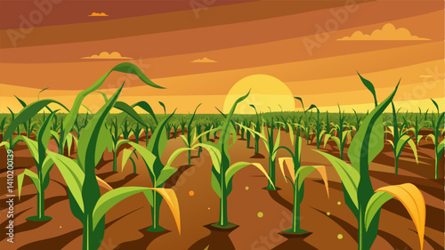 The field of unripe dying crops was a stark reminder of the harsh reality of poor harvests leaving the farmers with little hope for the future.. Vector illustration