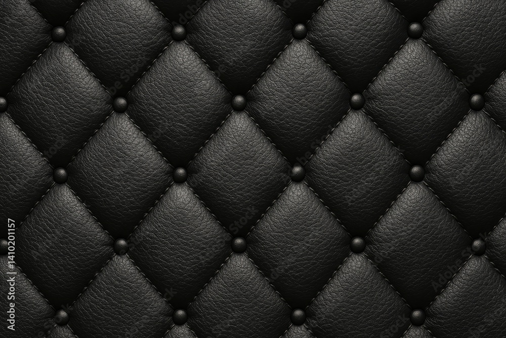 Obraz premium Close-up of black quilted leather upholstery with button details