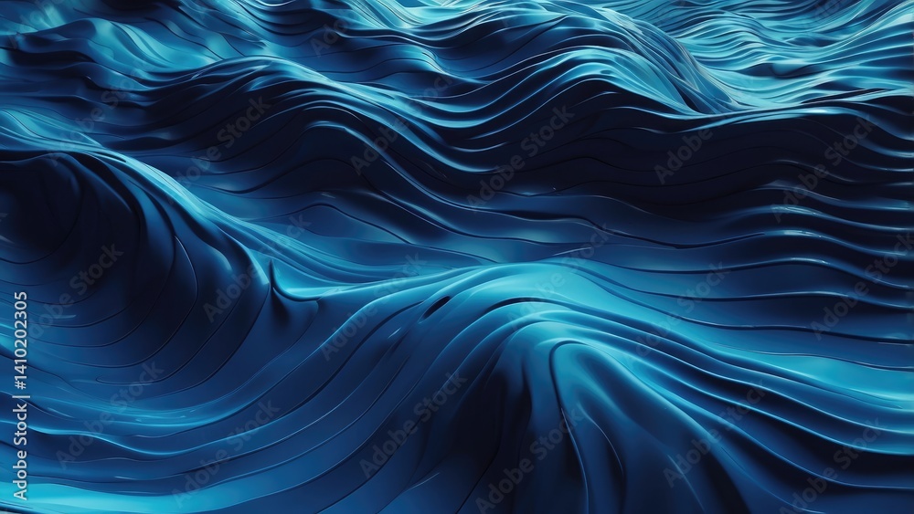 Abstract image featuring flowing, undulating curves in varying shades of blue