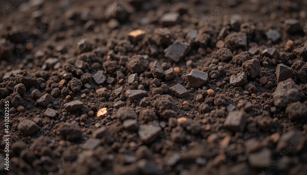 Dark Soil Texture With Scattered Gold Nuggets Close Up View Showing Rich Earth Tones And Subtle Lighting Variations A Detailed Look At The Natural World's Hidden Treasures Dark Soil Texture With Scattered Gold Nuggets Close Up View Showing Rich Earth Tones And Subtle Lighting Variations A Detailed Look At The Natural World's Hidden Treasures