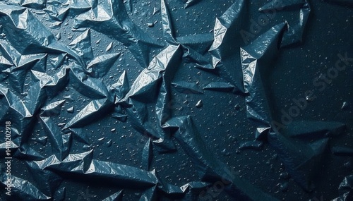 Wrinkled plastic wrap texture on a dark surface, background, material