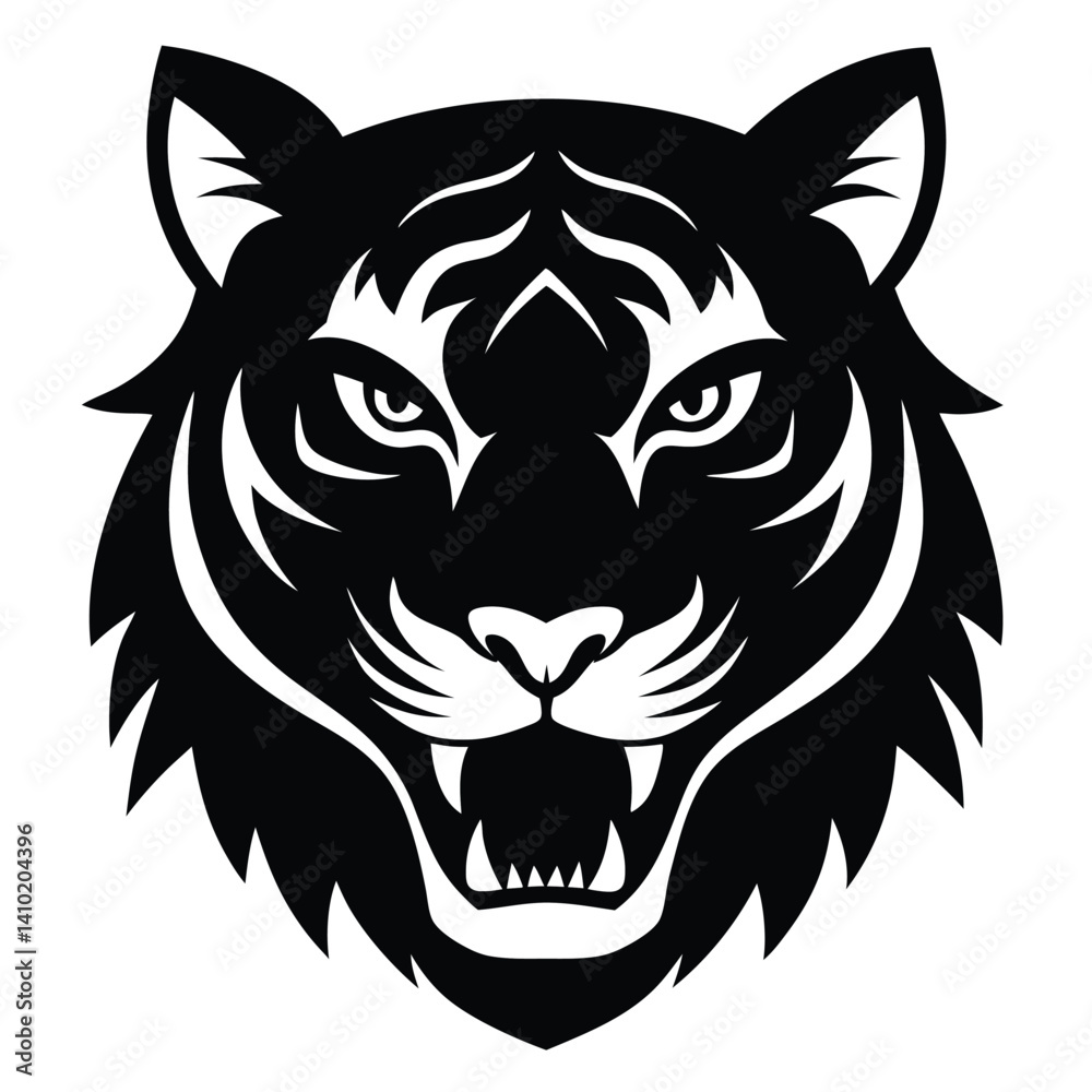 Obraz premium Tiger Head Silhouette – Bold Animal Illustration for Graphic Design and Branding