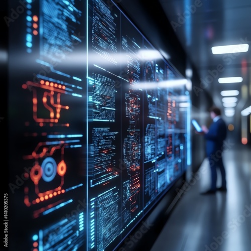 Digital planning wall with 3D supply chain route visualization and leaders coordinating tech logistics, 3D illustration