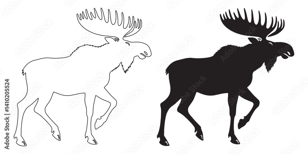 Fototapeta premium Cool moose outline vector – sharp line design for woodland and winter themes – moose silhouette – moose vector – moose illustration – moose outline – moose icon – moose line art