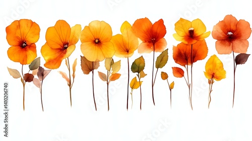 Watercolor Painting of Autumnal Orange Flowers